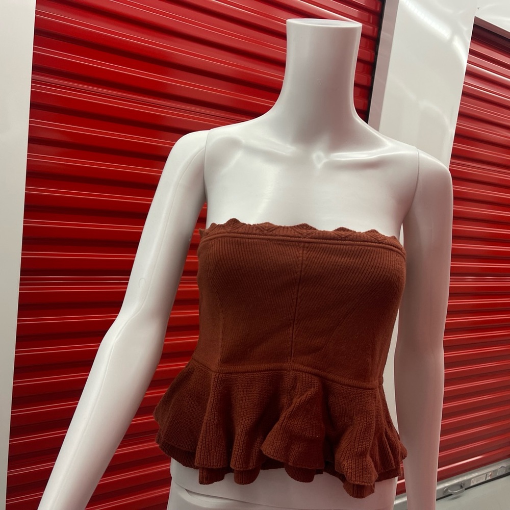 Club Monaco Rust Strapless Ruffle Crop Top - Picture 3 of 7